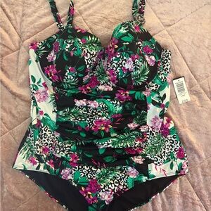Torrid Black and White Floral Swimsuit
